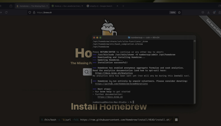 Installing Homebrew, Node.js & Shopify CLI