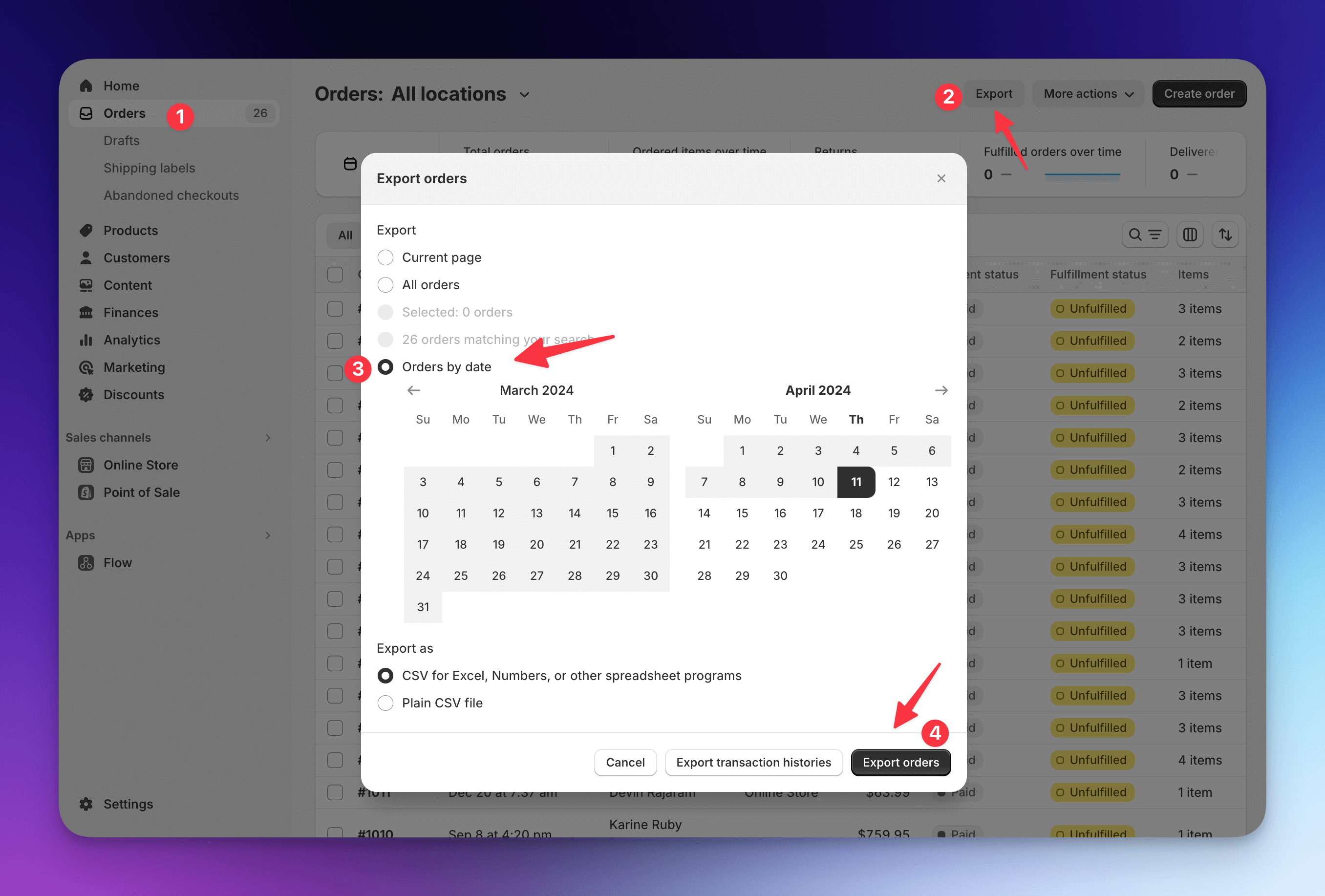 How to export orders in Shopify