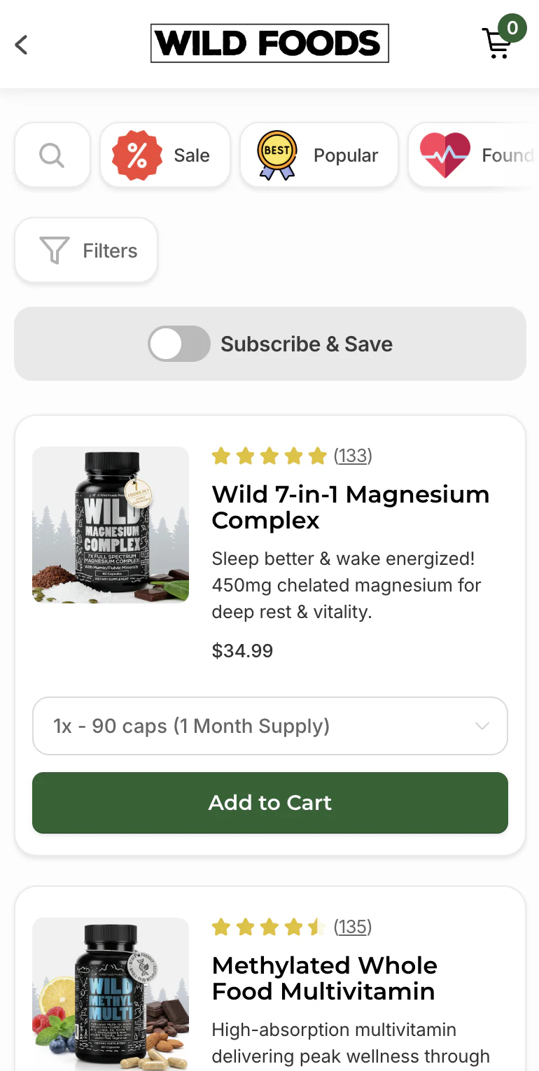 Wild Foods Boost cart experience